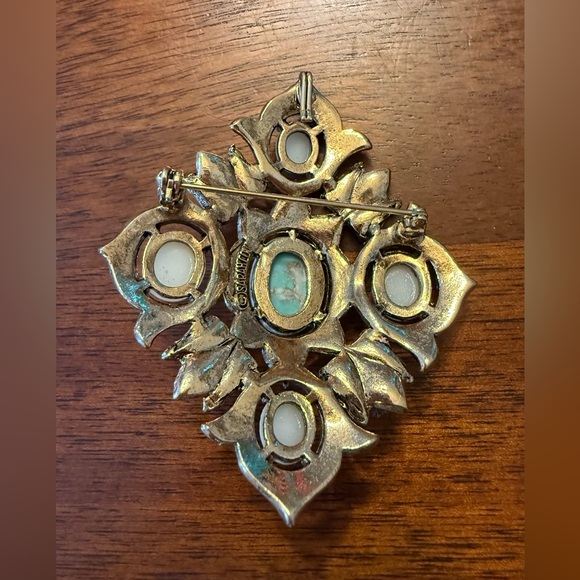 Sarah Coventry Remembrance Faux Turquoise and Pearl Brooch Vintagw 1968 Pin - Picture 2 of 7
